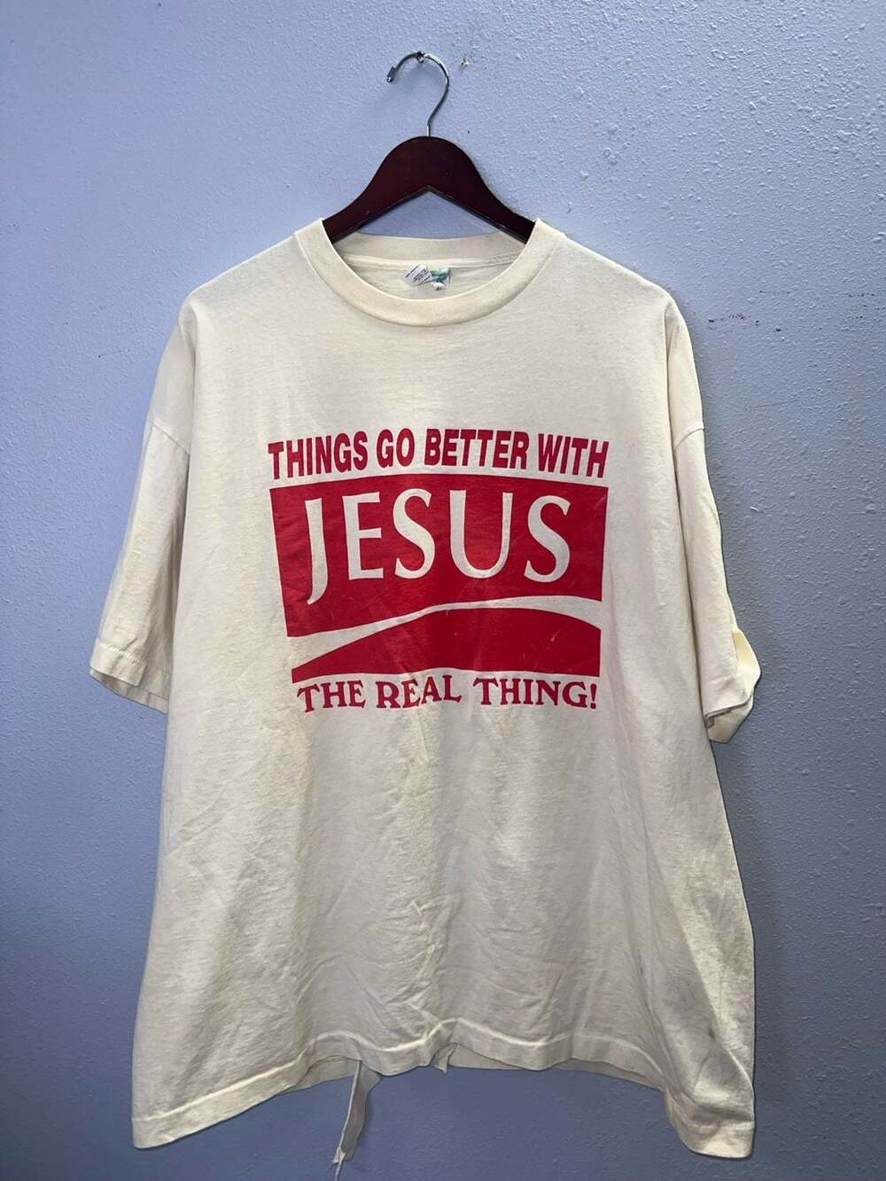 Vintage 90s Things Go Better With Jesus Coca Cola Parody T-Shirt XXL  USA 0634